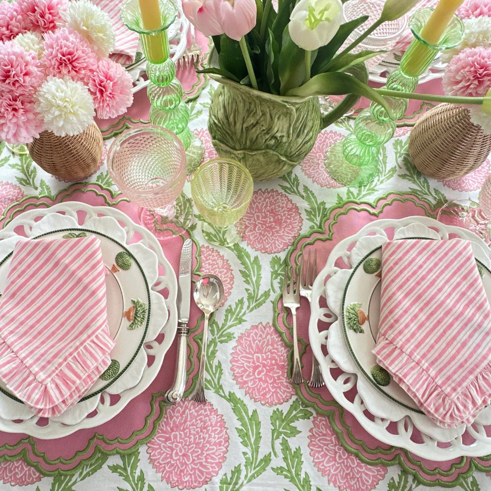 Pink Stripes with Ruffle - Napkin - Set of 4