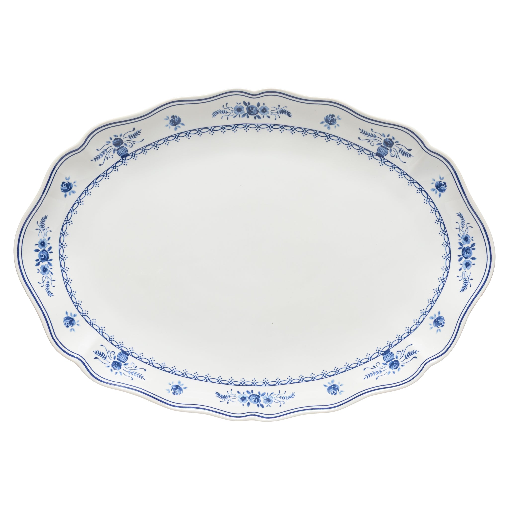Large Oval Platter Vila - White Blue