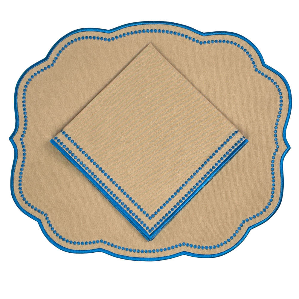 Charlotte Napkin - Wheat and Azure Blue (Set of 4)