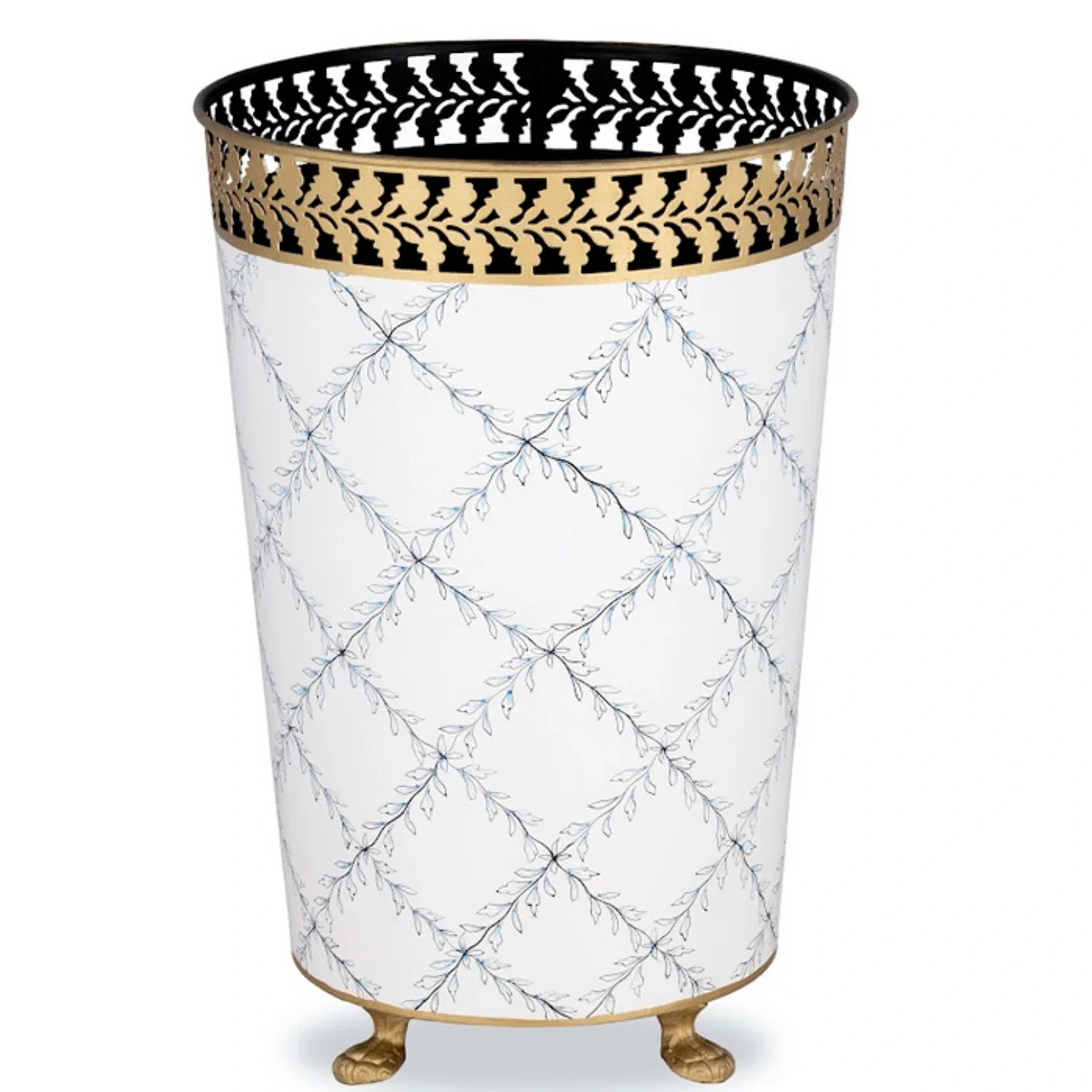 Ivory & Blue Pierced Gold Leaf Wastepaper Basket & Tissue (3 Options)