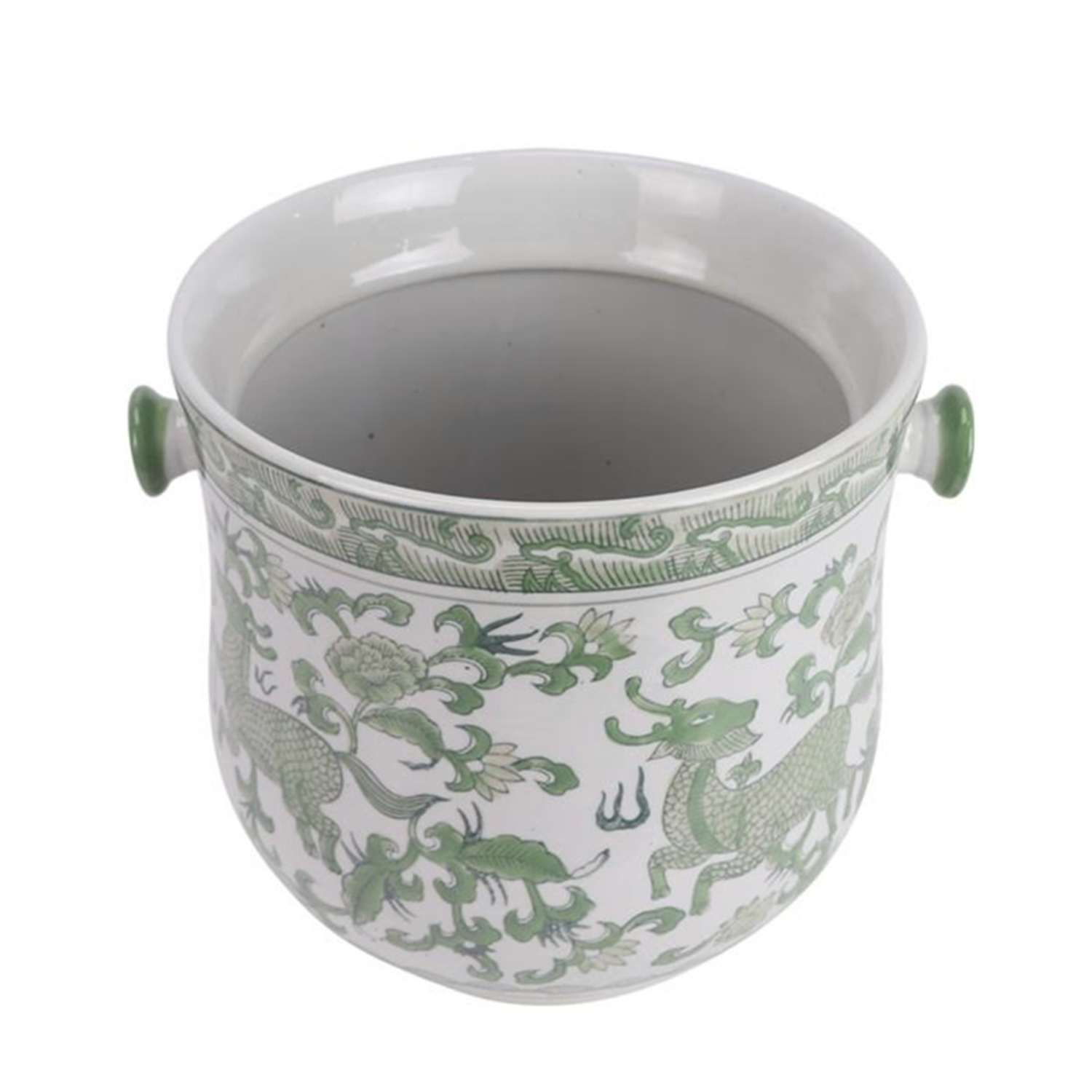 Green & White Bamboo Handle Ice Bucket