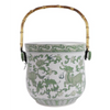 Green & White Bamboo Handle Ice Bucket