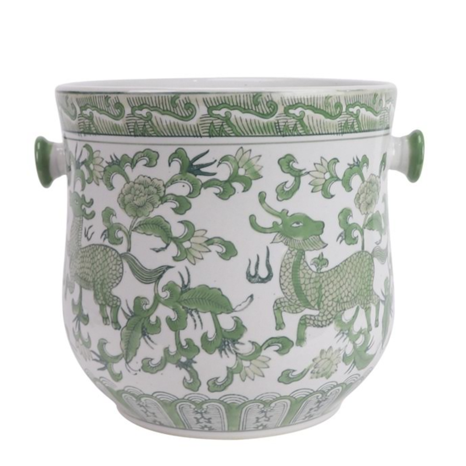 Green & White Bamboo Handle Ice Bucket