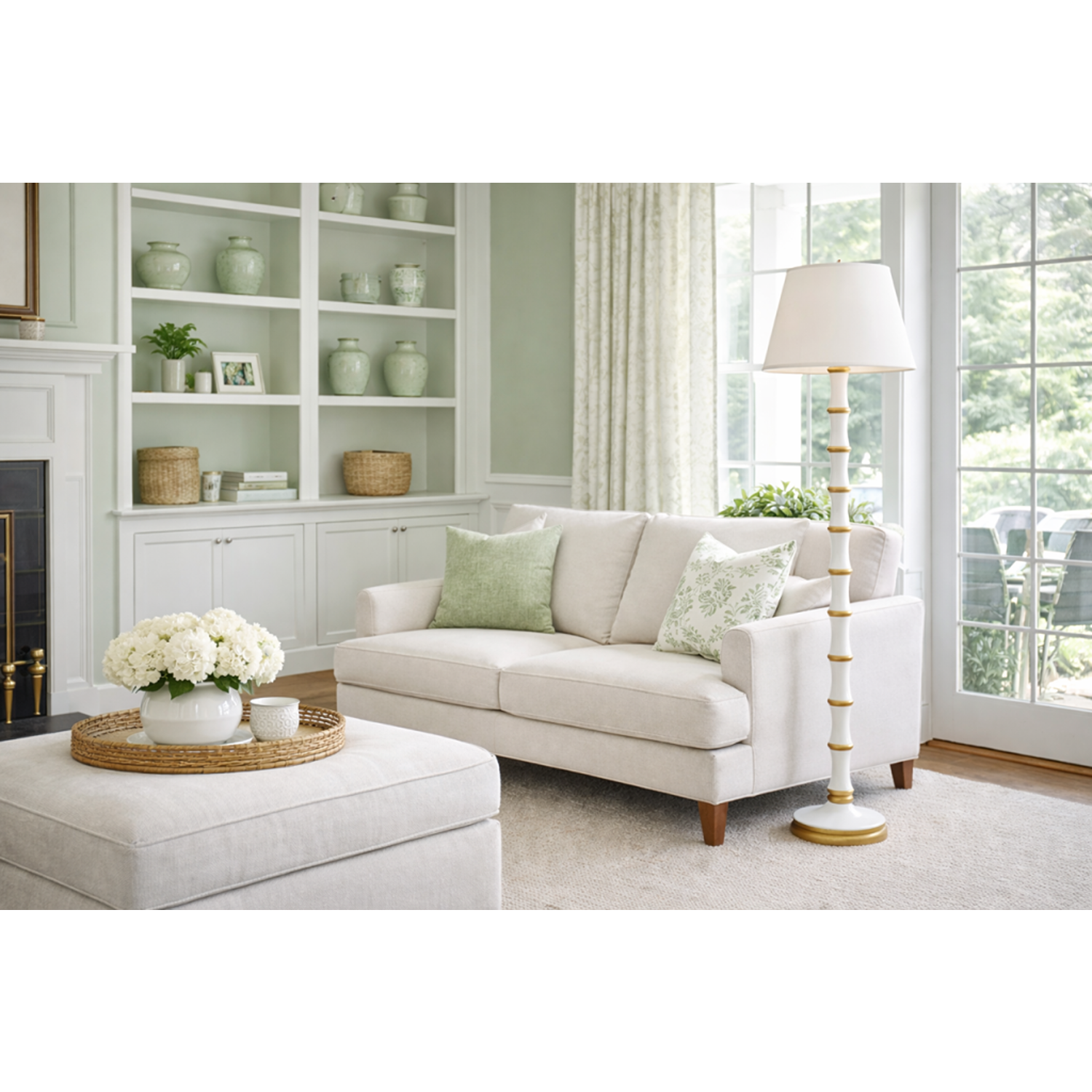 Ivory & Gold Bamboo Floor Lamp (sold without lampshade)