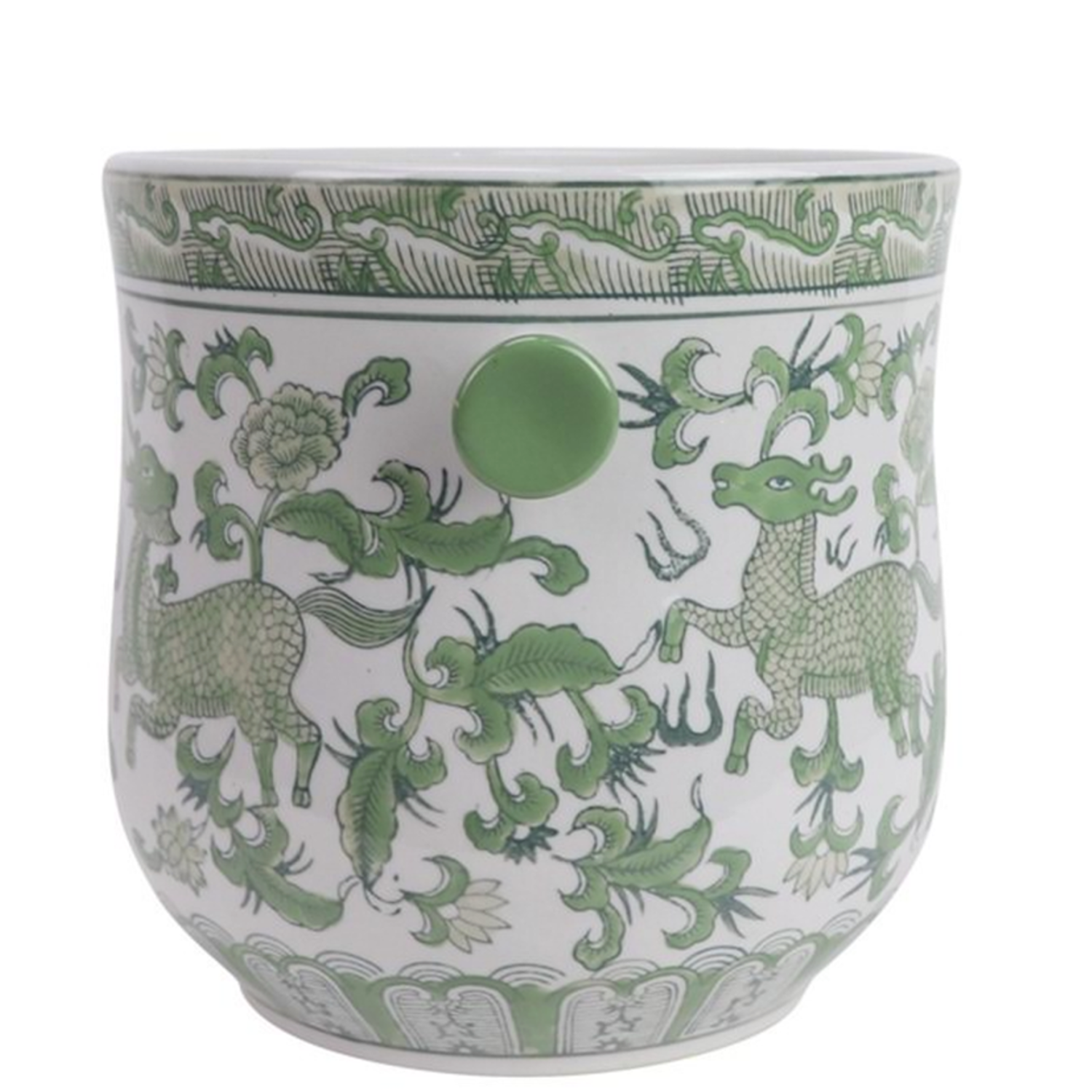 Green & White Bamboo Handle Ice Bucket