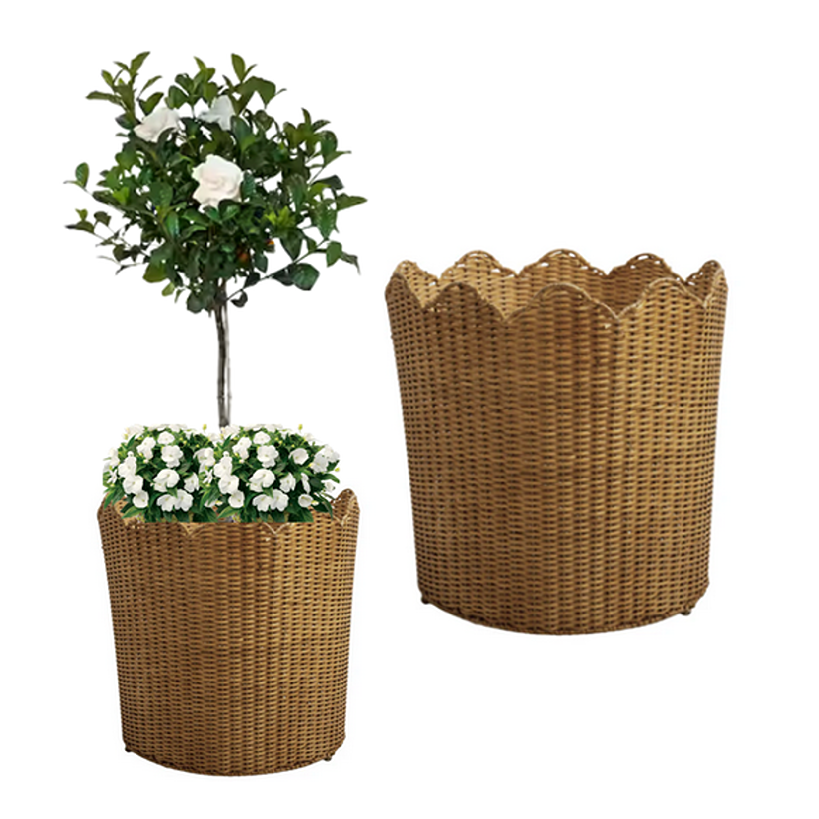 Scalloped Wicker Floor Planter
