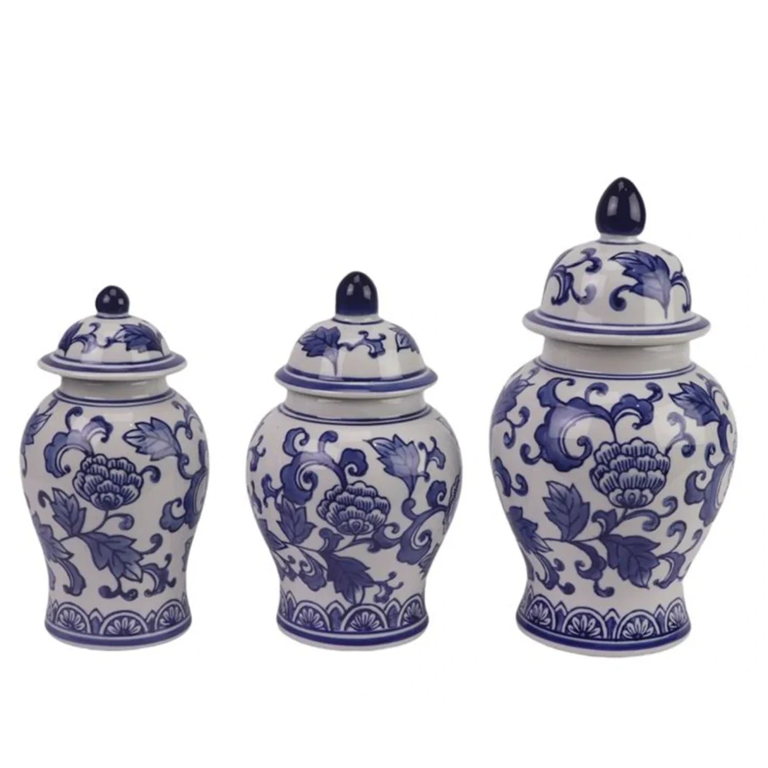 Set of 3 Blue & White Floral Food Safe Jars