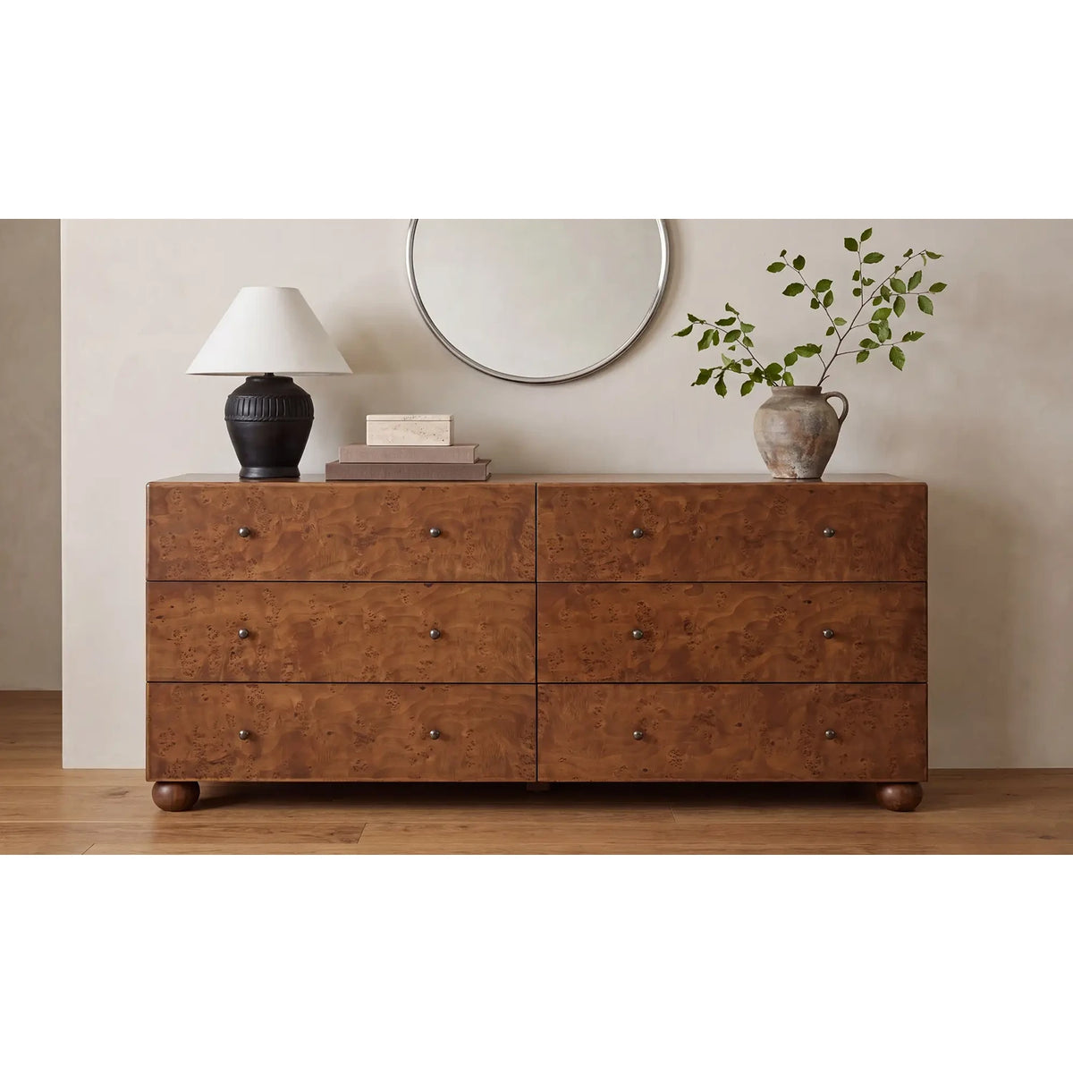 Yancy 6 Drawer Dresser Warm Brown Burl
