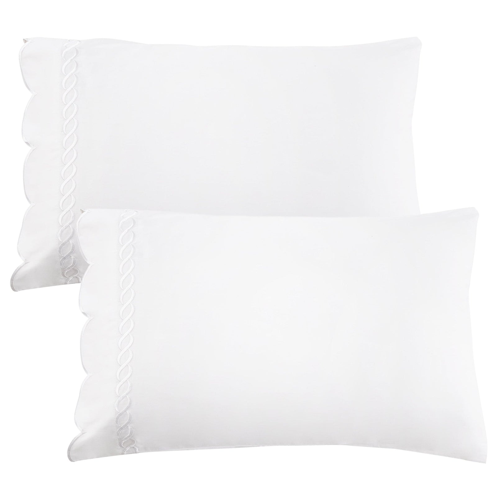 600 Thread Count Scallop Rope Embroidered Cotton Pillowcase Pair