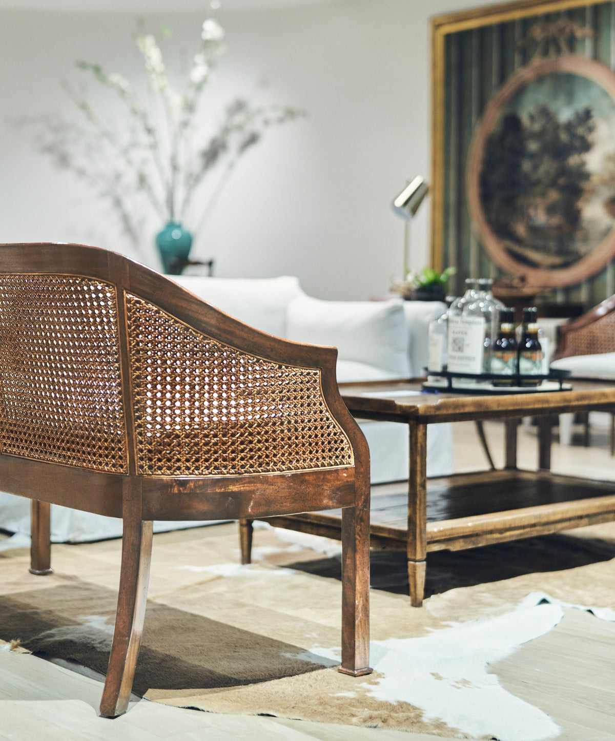 Walnut Cane Back Salon Settee