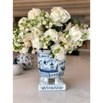 Light Blue Footed Village Scene Planter