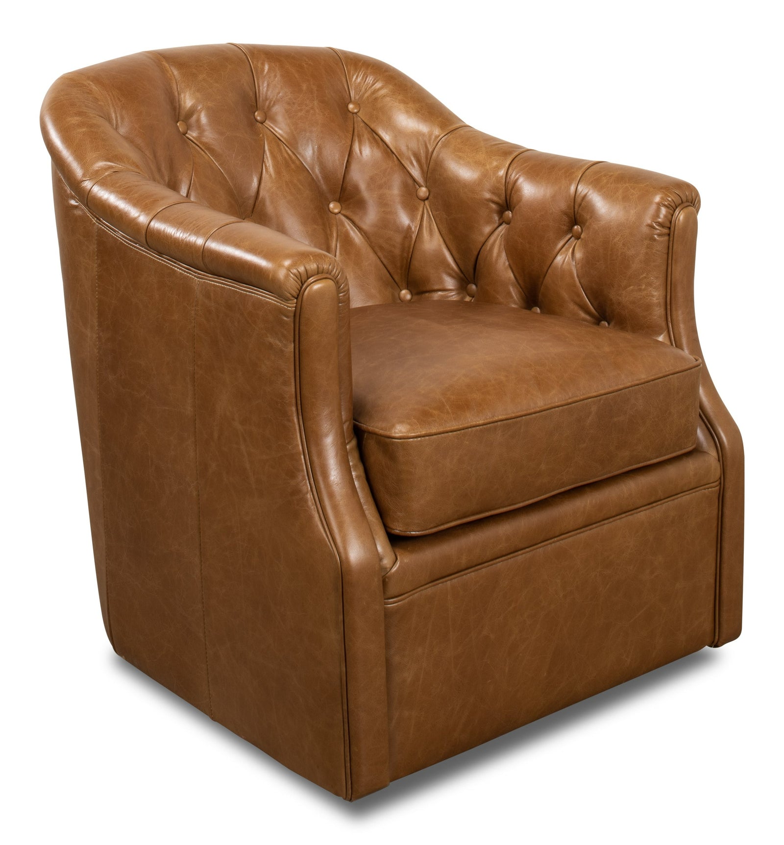 Coolidge Leather Swivel Chair - Cuba Brown