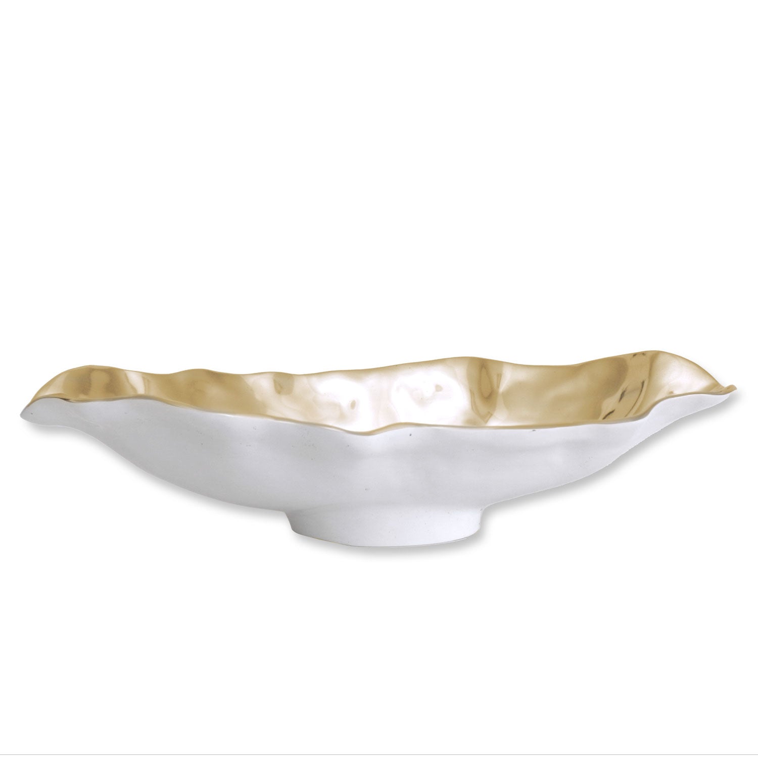 THANNI Maia Medium Long Oval Bowl (White and Gold)