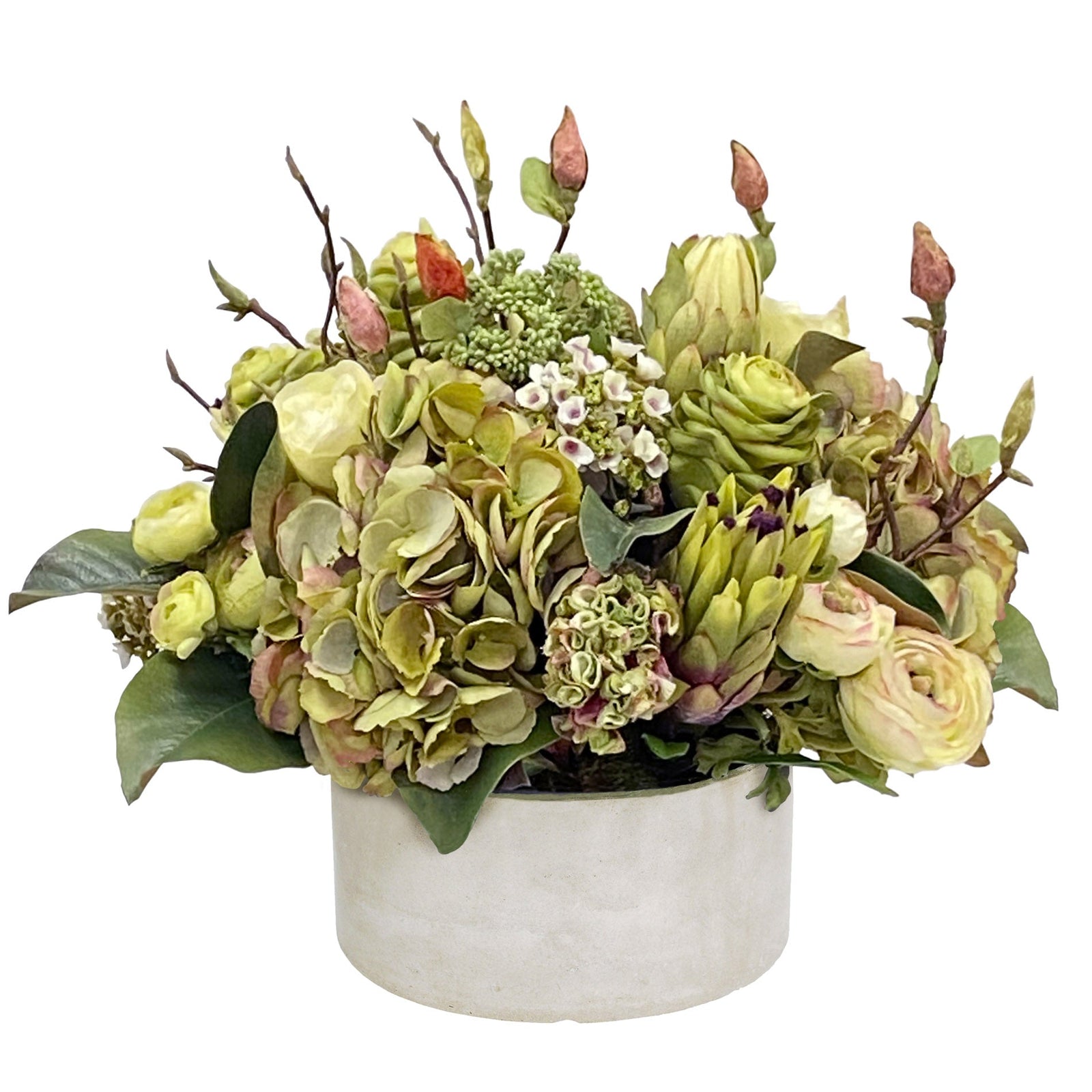 TROPICAL CENTERPIECE IN ROUND TRAY (GREEN TAUPE)